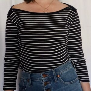 Blue and White Boat Necked Striped Top